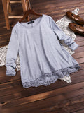 Women Lace Patchwork Solid Color T-Shirts Tops