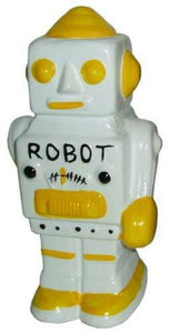 RETRO ROBOT COIN SLOT SAVINGS BANK 7" HIGH Yellow CERAMIC