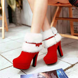 Winter Women Boots High Heels Platform Comfort Warm Fur Short Boots Party Shoes