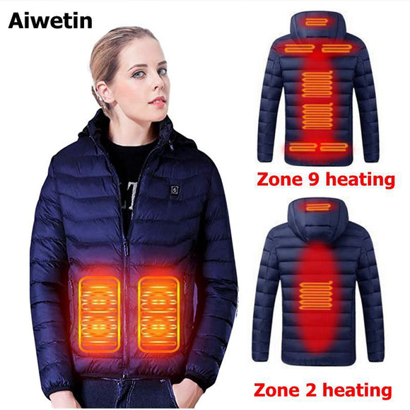Women 9 area heating Jackets Female Winter Warm USB Heating Jackets