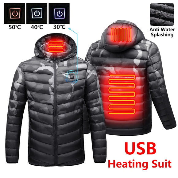 Men Winter Warm USB Heating Fleece Jackets Smart Thermostat Detachable Hooded Heated Waterproof Parkas