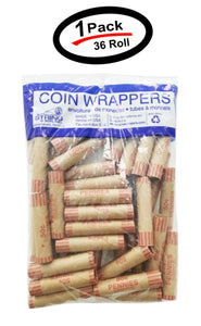 36 ROLLS PREFORMED PENNIES COIN WRAPPERS TUBES 50 CENT (1 Pack)