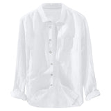 Men's Long-Sleeve Linen Shirt Fashion Male Solid Color Turn Down Collar Shirt Camisa