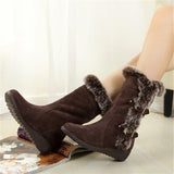 Winter Women Snow Boots Casual Warm Fur Mid-Calf Shoes Slip-On Round Toe wedges