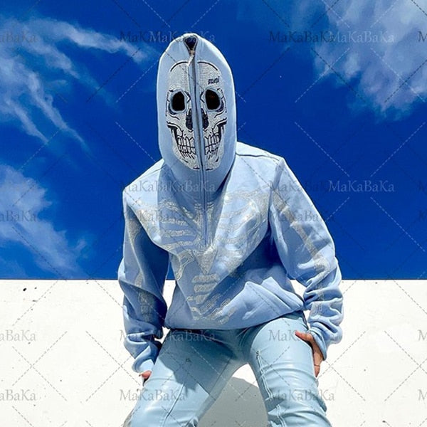 高速 割引 2024 西日本 Rhinestone Skull Hoodie Fashion Y2k Women's Zip Oversize Up トップス