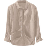 Men's Long-Sleeve Linen Shirt Fashion Male Solid Color Turn Down Collar Shirt Camisa