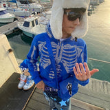 Women's Y2k Fashion Hoodie Skull Rhinestone Zip Up grunge Oversized Sweatshirt