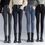 Winter Thick Velvet Women High Waist Skinny Jeans Simple Fleece Warm Slim Fit Stretch Denim Pencil Pants