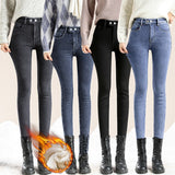 Winter Thick Velvet Women High Waist Skinny Jeans Simple Fleece Warm Slim Fit Stretch Denim Pencil Pants