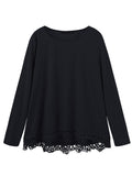 Women Lace Patchwork Solid Color T-Shirts Tops