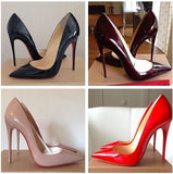 Women All-match Wedding High Heel Shoes Pointed Toe Solid Color Women Leather Pumps Red Bottom Women Super High Heels-114