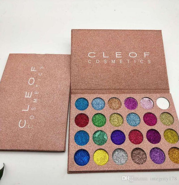 CLEOF Pressed Glitter Eyeshadow Palette (24 Colors) - Highly Pigmented, Shimmery - Waterproof & Long-Lasting