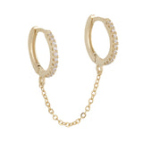 double mini Huggie hoop with tassel chain earring for 2 piercing women