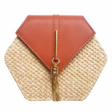 Hexagon Mulit Style Straw+leather Handbag Women Summer Rattan Bag
