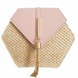 Hexagon Mulit Style Straw+leather Handbag Women Summer Rattan Bag