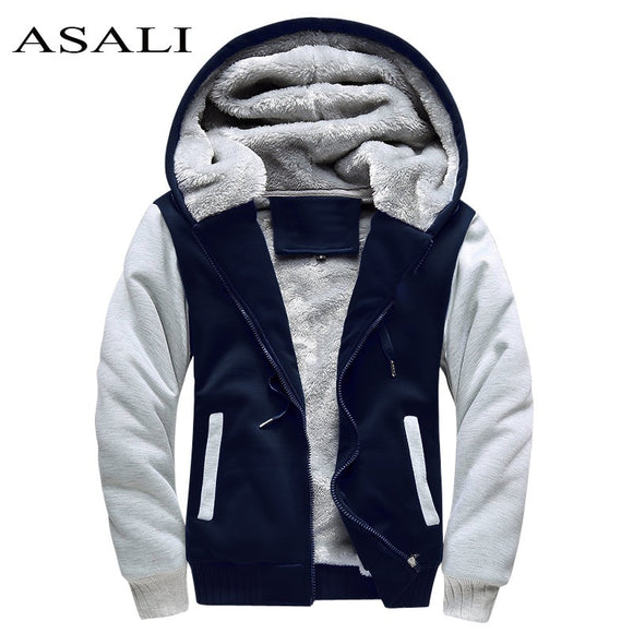 ASALI New Brand Winter Thick Warm Fleece Zipper Coat for Mens