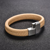 Jewelry Black/Brown Braided Leather Bracelet Stainless Steel