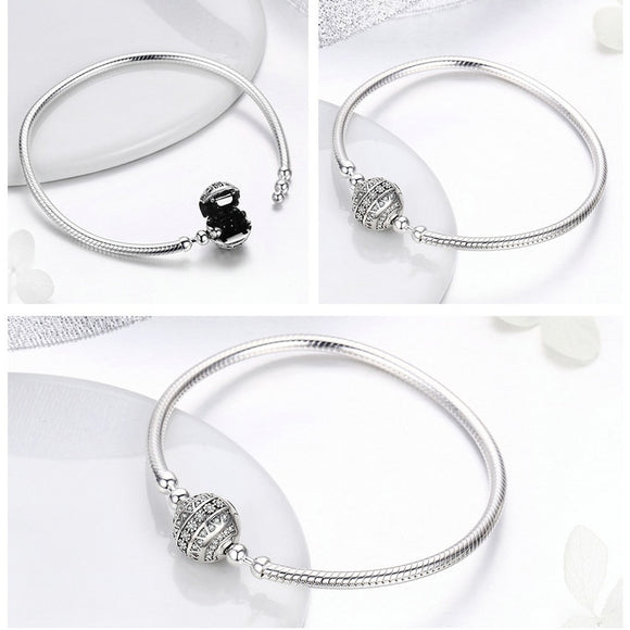 Sterling Silver Dazzling Round Clasp Snake Chain Bracelet