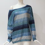 Women Blouses Off Shoulder Tops Striped Print Knitted Tops