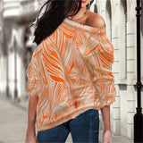 Women Blouses Off Shoulder Tops Striped Print Knitted Tops