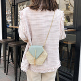 Hexagon Mulit Style Straw+leather Handbag Women Summer Rattan Bag