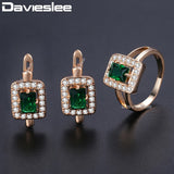 Davieslee Square Green Stone Stud Earring Ring For Women