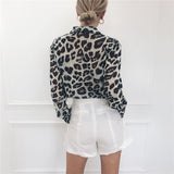 Vintage Blouse Long Sleeve Sexy Leopard Print Blouse Turn Down Collar