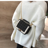 2020 Winter Fashion New Female Square Tote bag Quality Woolen Pearl