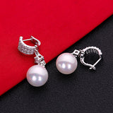 White Cubic Zirconia Pearl Fashion Jewelry Silver Stud Earrings