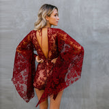 Summer Sexy Lace Rompers Women Deep V Neck Long Sleeve Bodysuit