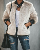 Women Warm Leather  Long Sleeve Slim Jacket