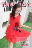 Summer big flower chiffon girl dress sleeveless solid color dress 3-12 years
