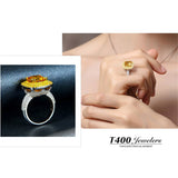 OneRain Luxury Citrine Diamonds Wedding Engagement Cocktail Party Ring