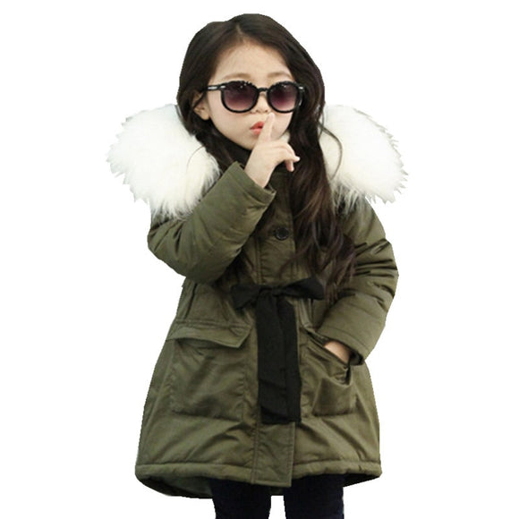 Baby Girls Down Jackets Kids Faux Fur Collar Coat Children Winter