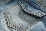 Denim Jacket with Fur Collar Retro Ripped Fleece Jeans Man