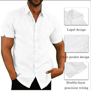 Mens Linen Short Sleeve Baggy Buttons Summer Comfortable Shirts