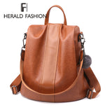 HERALD FASHION Quality Leather Anti-thief Women Backpack