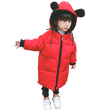 Winter jacket for girls Fur collar hooded Cartoon doll ornaments kids warm