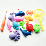 Children's 14 pcs/Set1 Rod 1 net 12 3D Fish Baby Bath Toys outdoor toy