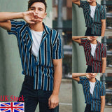 Men Short Sleeve Stripe Shirt Rich Classic collar Casual Shirt