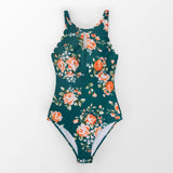 CUPSHE Green Floral Scalloped One-piece Swimsuit Cutout Monokini