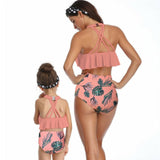 Fashion Slim Print Mother Daughter Family Matching Ruffle High Waist Bikini