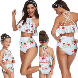 Fashion Slim Print Mother Daughter Family Matching Ruffle High Waist Bikini