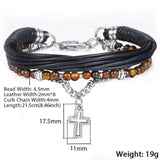 men boy Stainless Steel Cross Charm Leather Bracelet