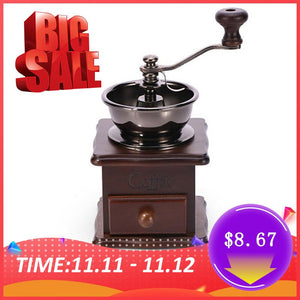 Wooden Manual Coffee Grinder Hand Stainless Steel Retro Coffee Spice