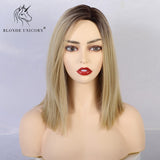 Synthetic Short Bob Wig Ombre Light Purple 14 Inch Straight Wigs