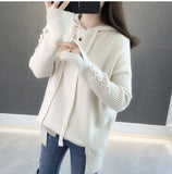 Winter Women Hooded Loose Solid Button Knitwear Pullover