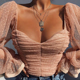 Cryptographic Square Collar Ruched Sexy Blouse Shirts Tops