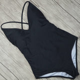 Sexy One Piece Swimsuit Women Swimwear Solid Black Thong