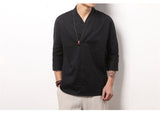 Mens Kimono Loose Seven-quarter Sleeve Shirt Blouse Brand Clothing